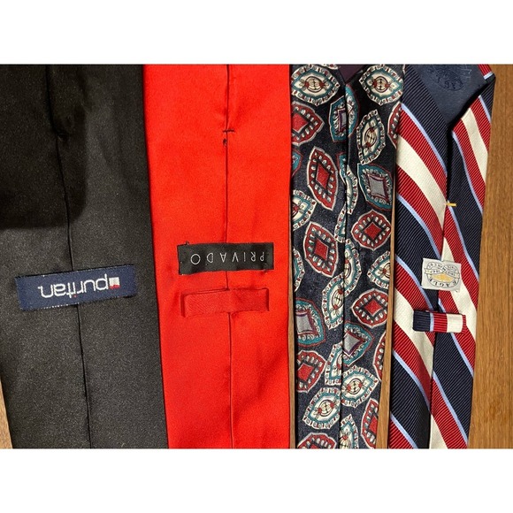 Tie Lot Assorted Red Blue Striped Solid Paisley Silk Polyester 8 Ties Preowned - Picture 3 of 8